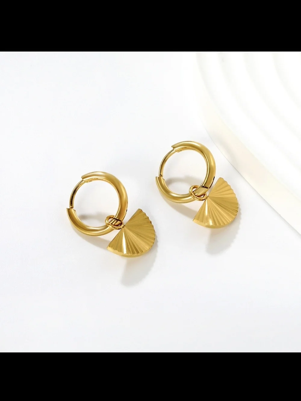 Gold Fan Drop Hoop Earrings - Women Jewelry